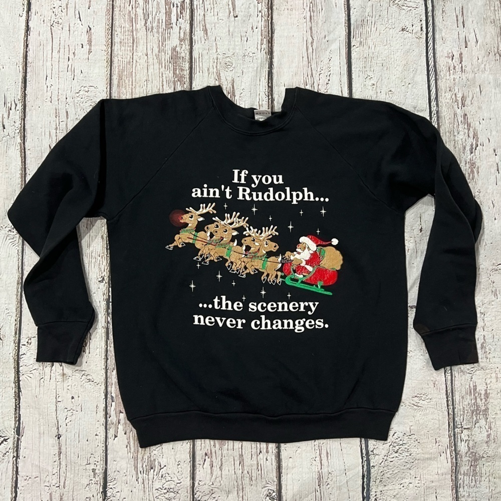 Vintage 1980s Rudolph Christmas Ugly Sweater Xmas Pullover Crewneck Sweatshirt